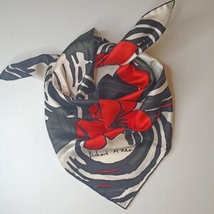 Richard Allan Floral Red Green White and Black Silk Scarf